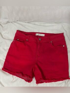 Bright Red Women's Frayed Hem Shorts